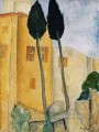 cypress trees and house 1919 Amedeo Modigliani